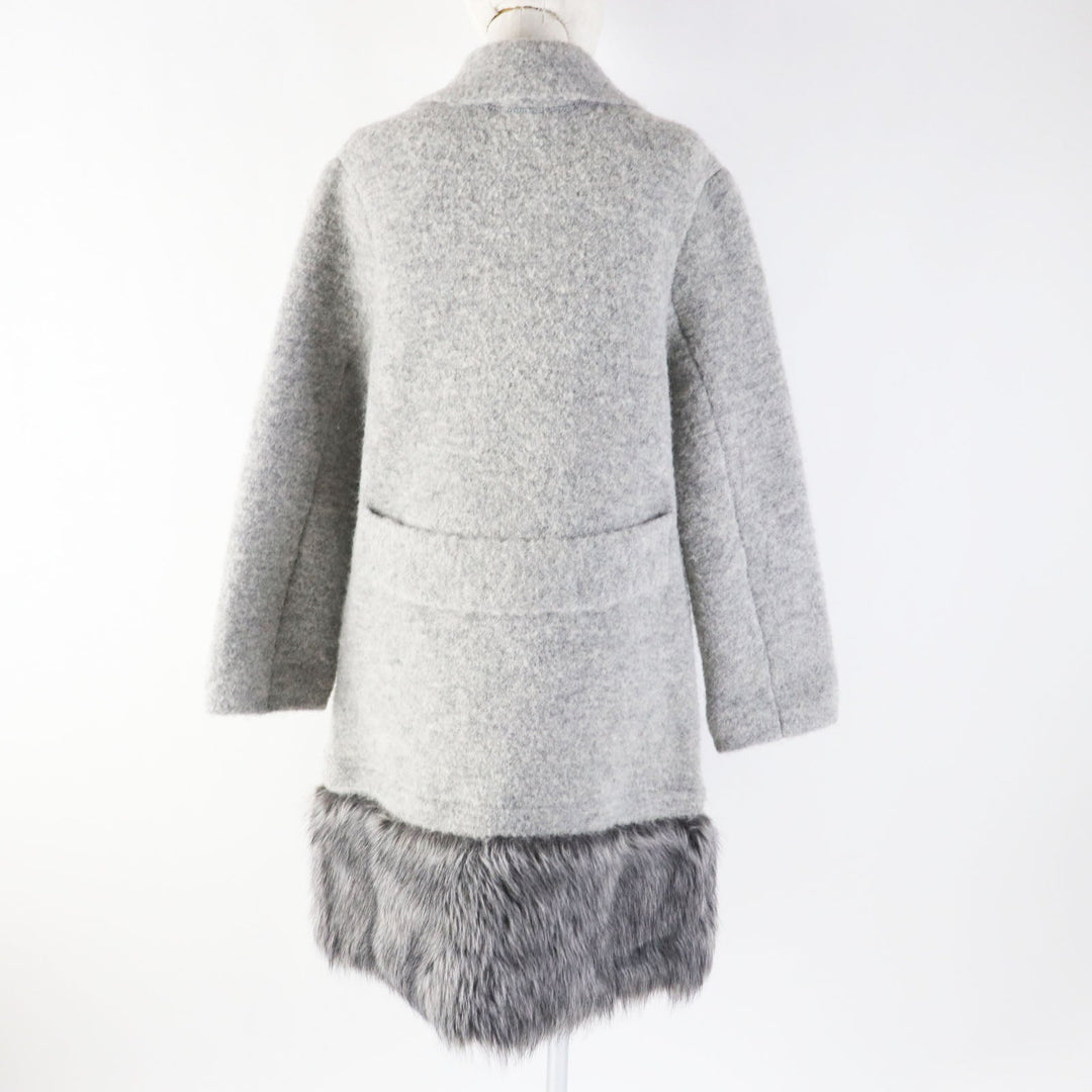 EMPORIO ARMANI coat Outer material: 57% wool, Outer material: 22% nylon, Outer material: 17% alpaca, Outer material: 4% polyurethane, Fur: 73% acrylic gray Women 40 Used Authentic