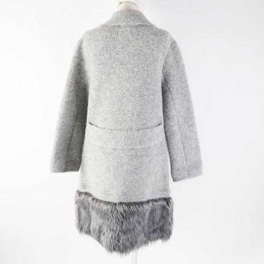 EMPORIO ARMANI coat Outer material: 57% wool, Outer material: 22% nylon, Outer material: 17% alpaca, Outer material: 4% polyurethane, Fur: 73% acrylic gray Women 40 Used Authentic