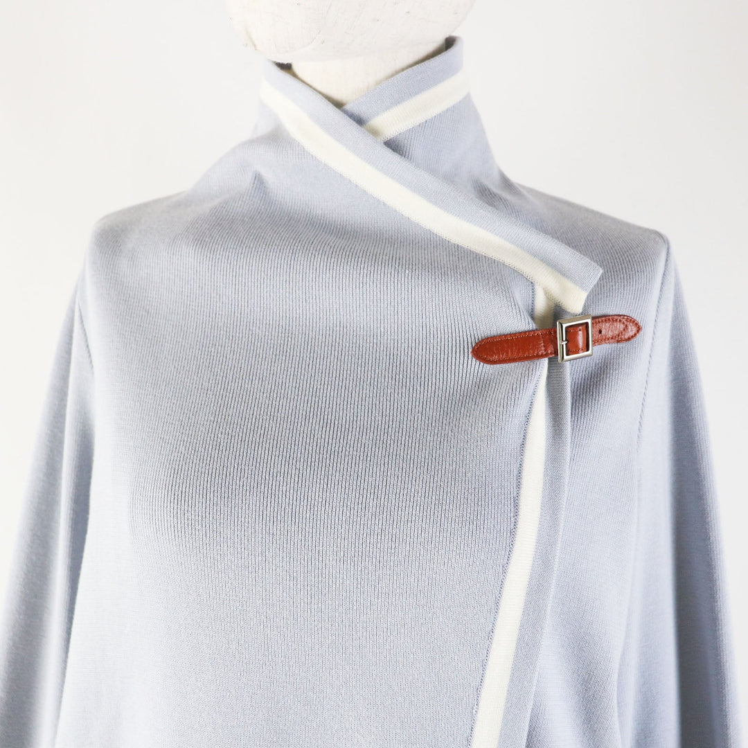 FOXEY cardigan 39305 Main: 90% cotton, Main: 7% polyester, Main: 3% cashmere, Leather part: cowhide blue Modern Trad Women F Used Authentic