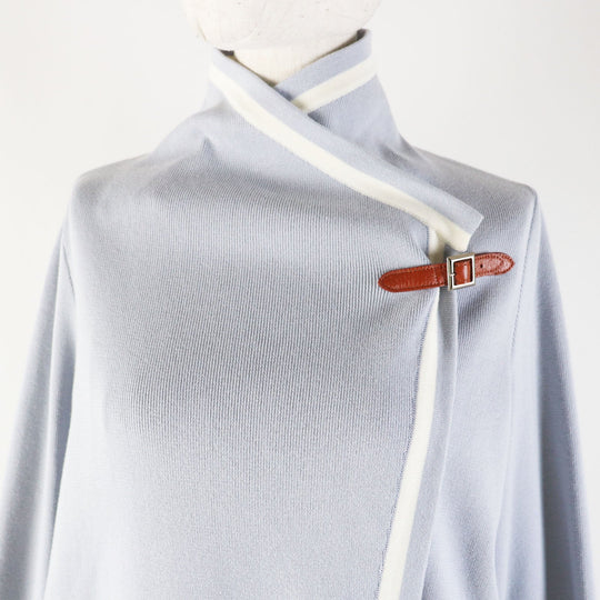 FOXEY cardigan 39305 Main: 90% cotton, Main: 7% polyester, Main: 3% cashmere, Leather part: cowhide blue Modern Trad Women F Used Authentic