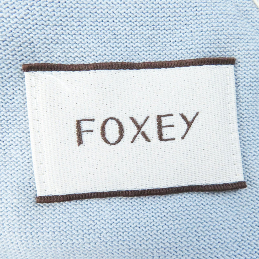 FOXEY cardigan 39305 Main: 90% cotton, Main: 7% polyester, Main: 3% cashmere, Leather part: cowhide blue Modern Trad Women F Used Authentic