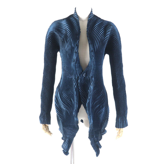 ISSEY MIYAKE cardigan IM44FD501 Main: 59% polyester, 32% triacetate, 9% polyurethane Navy type Women 2 Used Authentic