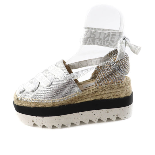 Stella McCartney Sandals 800159 Upper: 100% organic cotton, Liner: 64% polyurethane, 36% viscose, Outsole: 60% EVA, 40% jute Silver Gaia Women 36 Used Authentic
