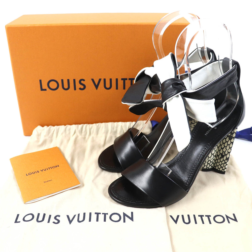 LOUIS VUITTON Sandals Main: Leather, Part: Embossed leather Black White Silhouette line Women 36 1|2 Used Authentic