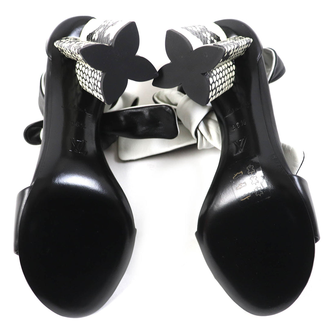LOUIS VUITTON Sandals Main: Leather, Part: Embossed leather Black White Silhouette line Women 36 1|2 Used Authentic