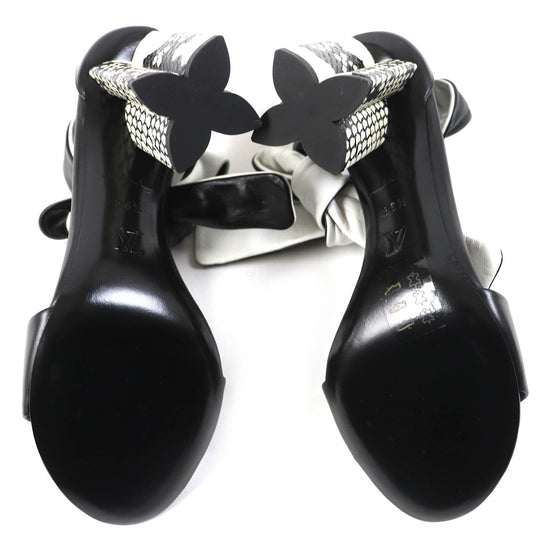 LOUIS VUITTON Sandals Main: Leather, Part: Embossed leather Black White Silhouette line Women 36 1|2 Used Authentic
