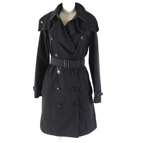 BURBERRY trench coat 8006111 Outer: 100% polyester, Lining: 100% polyester, Part: 100% polyester, Leather part: Cowhide black Kensington detachable hood trench coat Women 40 Used Authentic