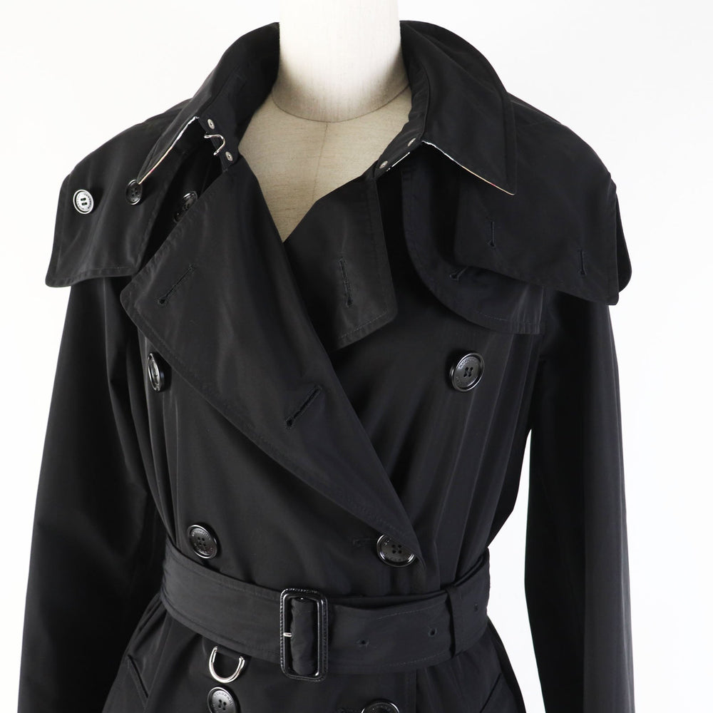 BURBERRY trench coat 8006111 Outer: 100% polyester, Lining: 100% polyester, Part: 100% polyester, Leather part: Cowhide black Kensington detachable hood trench coat Women 40 Used Authentic
