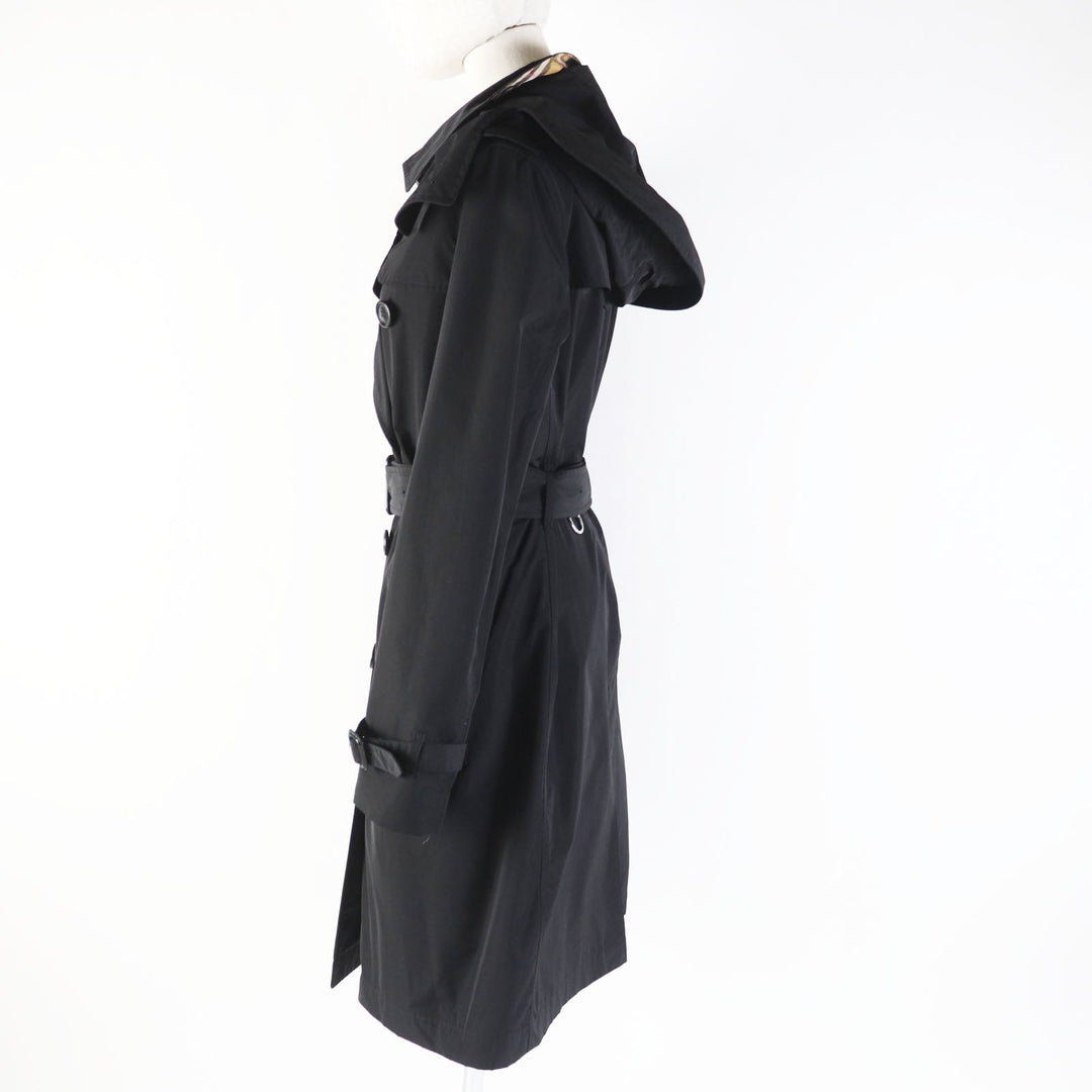 BURBERRY trench coat 8006111 Outer: 100% polyester, Lining: 100% polyester, Part: 100% polyester, Leather part: Cowhide black Kensington detachable hood trench coat Women 40 Used Authentic