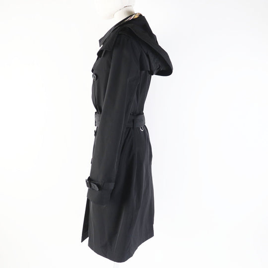 BURBERRY trench coat 8006111 Outer: 100% polyester, Lining: 100% polyester, Part: 100% polyester, Leather part: Cowhide black Kensington detachable hood trench coat Women 40 Used Authentic