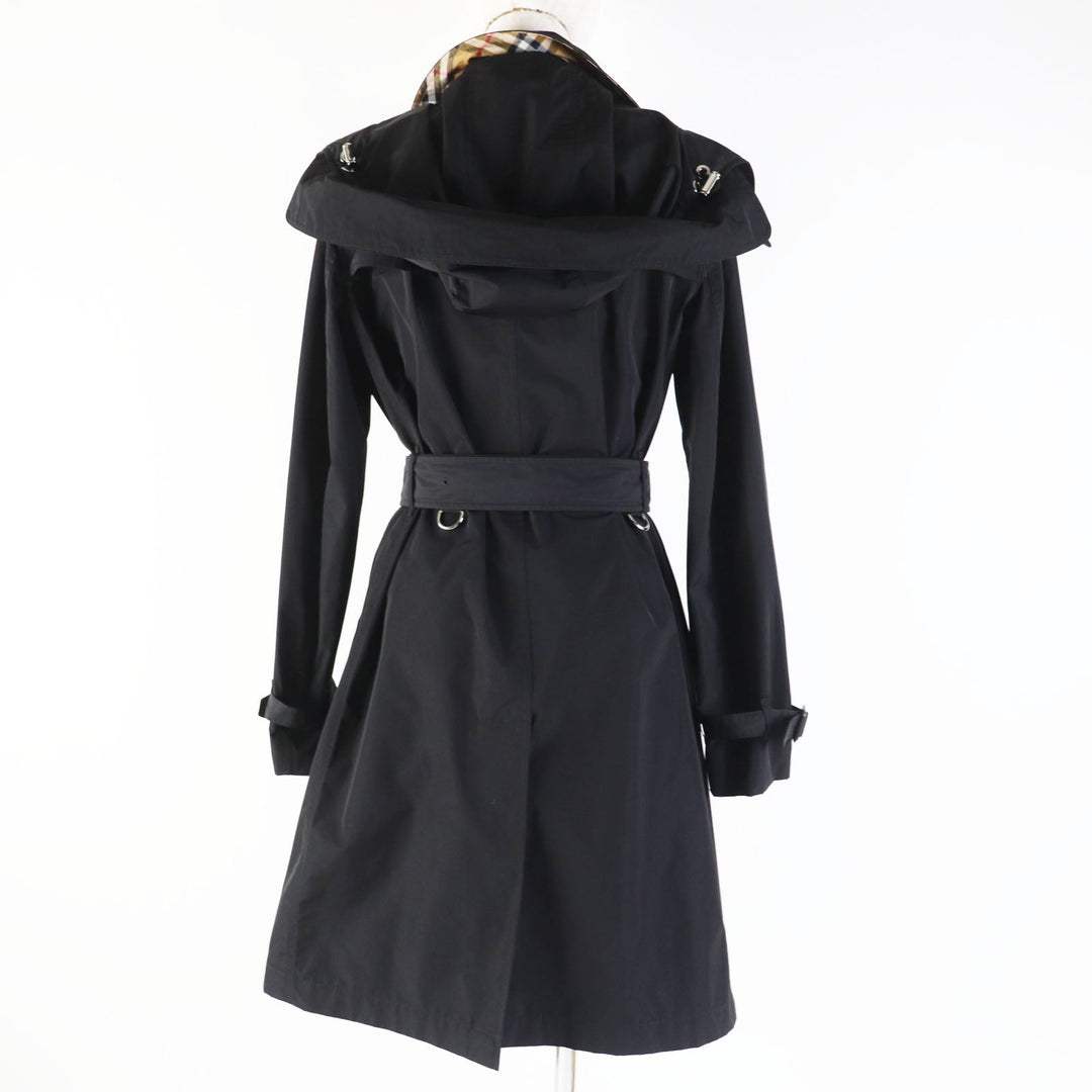 BURBERRY trench coat 8006111 Outer: 100% polyester, Lining: 100% polyester, Part: 100% polyester, Leather part: Cowhide black Kensington detachable hood trench coat Women 40 Used Authentic