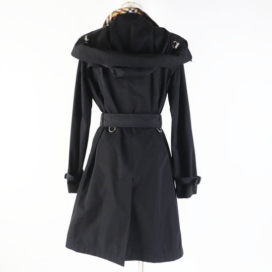 BURBERRY trench coat 8006111 Outer: 100% polyester, Lining: 100% polyester, Part: 100% polyester, Leather part: Cowhide black Kensington detachable hood trench coat Women 40 Used Authentic