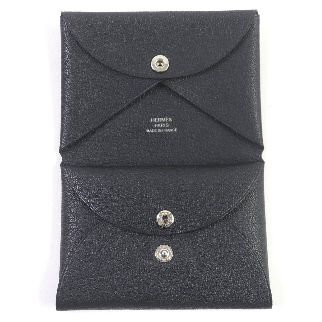 HERMES Coin case Main: Evercolor black Calvi duo mens Used Authentic