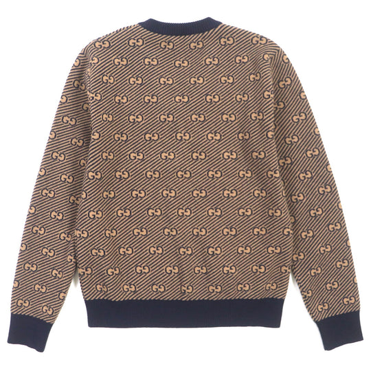 GUCCI sweater 626643 Main: 90% wool, Main: 10% cashmere, Part: 86% wool, Part: 13% nylon, Part: 1% polyurethane Brown navy mens XS Used Authentic