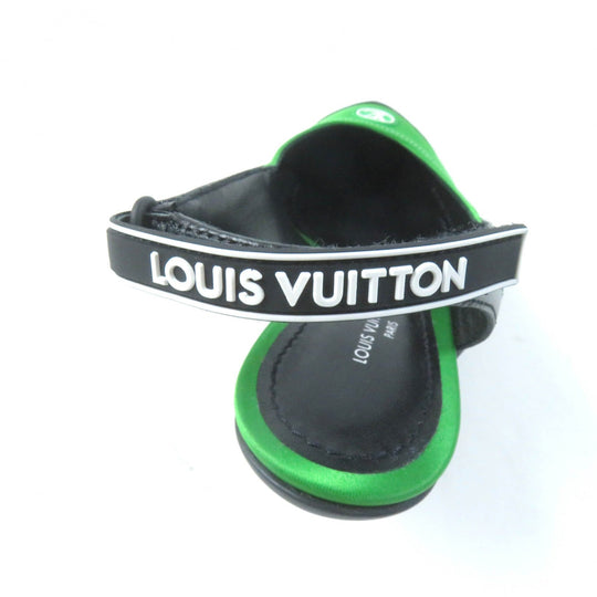 LOUIS VUITTON pumps Satin, Leather Black green arc light line LV Circle Logo Velcro Strap Women 35 Used Authentic