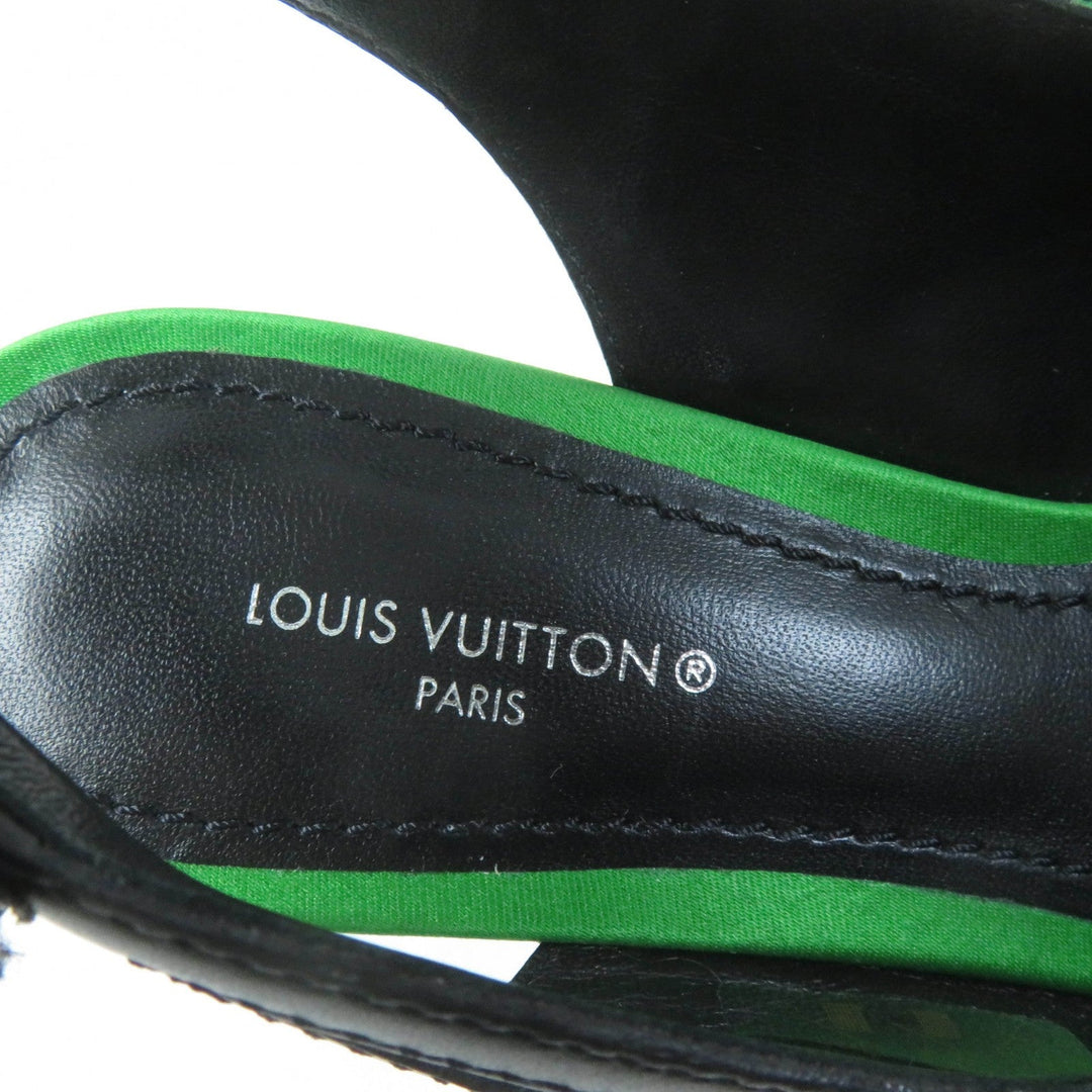 LOUIS VUITTON pumps Satin, Leather Black green arc light line LV Circle Logo Velcro Strap Women 35 Used Authentic