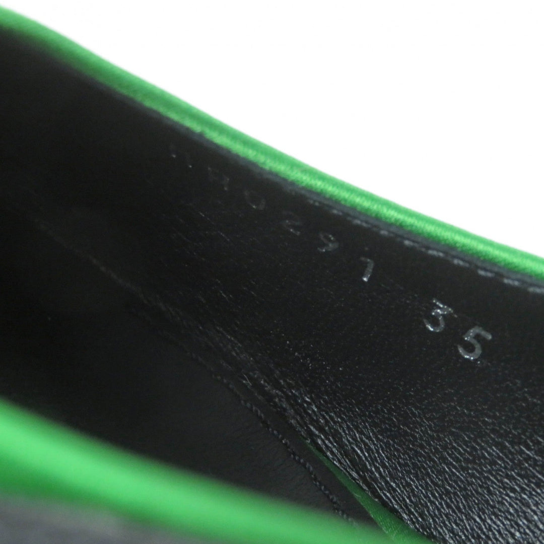 LOUIS VUITTON pumps Satin, Leather Black green arc light line LV Circle Logo Velcro Strap Women 35 Used Authentic