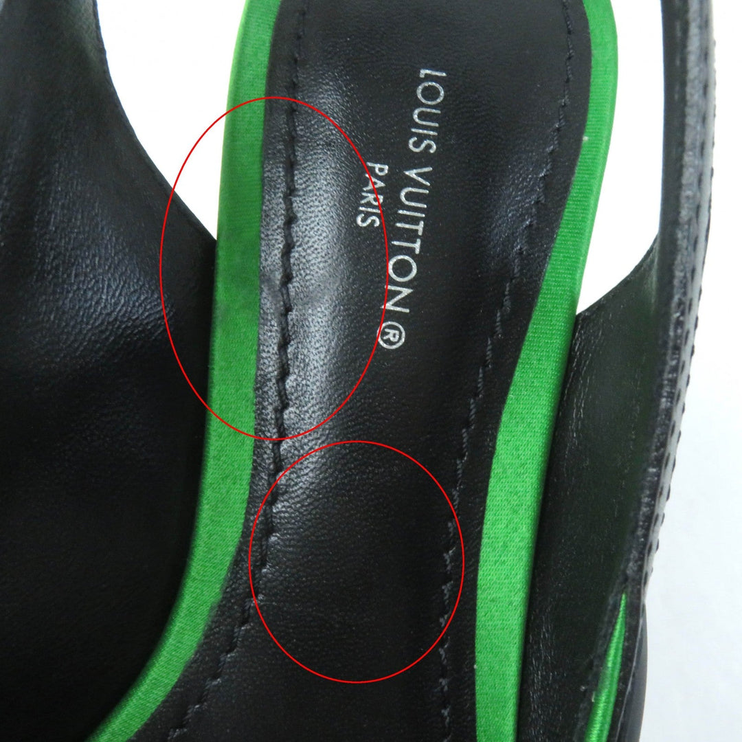 LOUIS VUITTON pumps Satin, Leather Black green arc light line LV Circle Logo Velcro Strap Women 35 Used Authentic