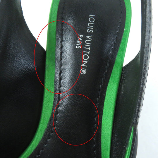 LOUIS VUITTON pumps Satin, Leather Black green arc light line LV Circle Logo Velcro Strap Women 35 Used Authentic