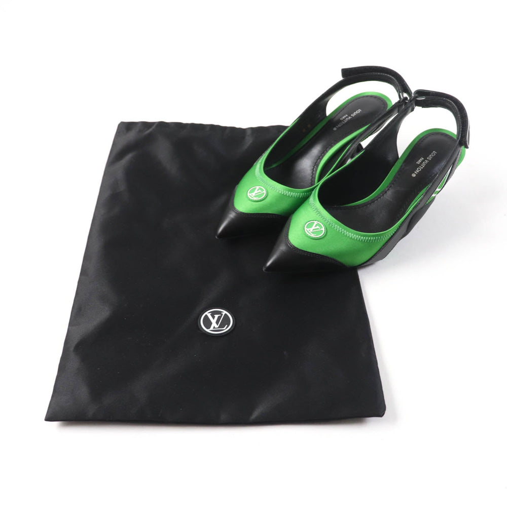 LOUIS VUITTON pumps Satin, Leather Black green arc light line LV Circle Logo Velcro Strap Women 35 Used Authentic