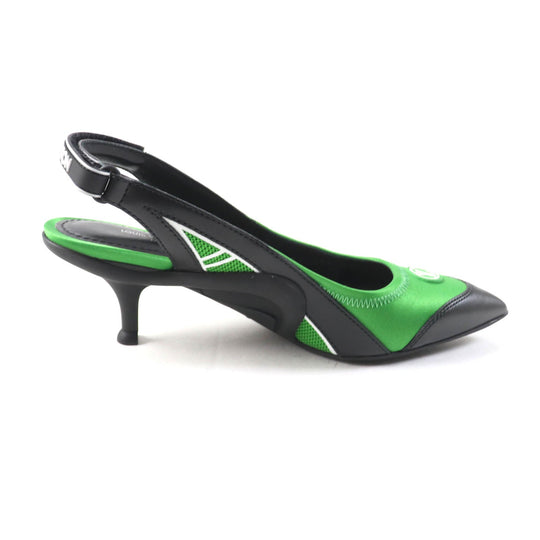 LOUIS VUITTON pumps Satin, Leather Black green arc light line LV Circle Logo Velcro Strap Women 35 Used Authentic