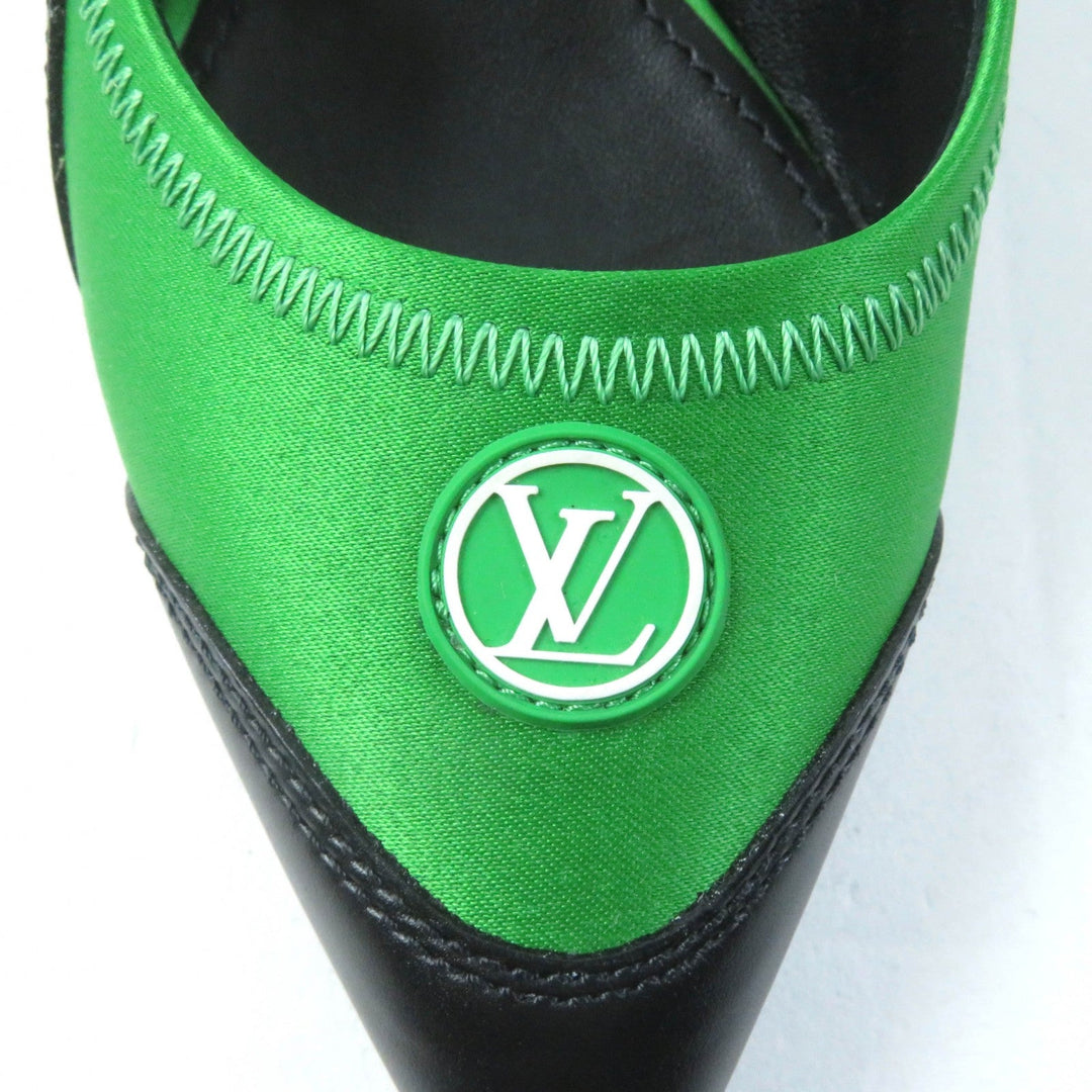LOUIS VUITTON pumps Satin, Leather Black green arc light line LV Circle Logo Velcro Strap Women 35 Used Authentic