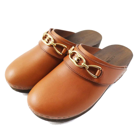 CELINE Mule Main: Leather, Part: Wood Brown Women 34 Used Authentic