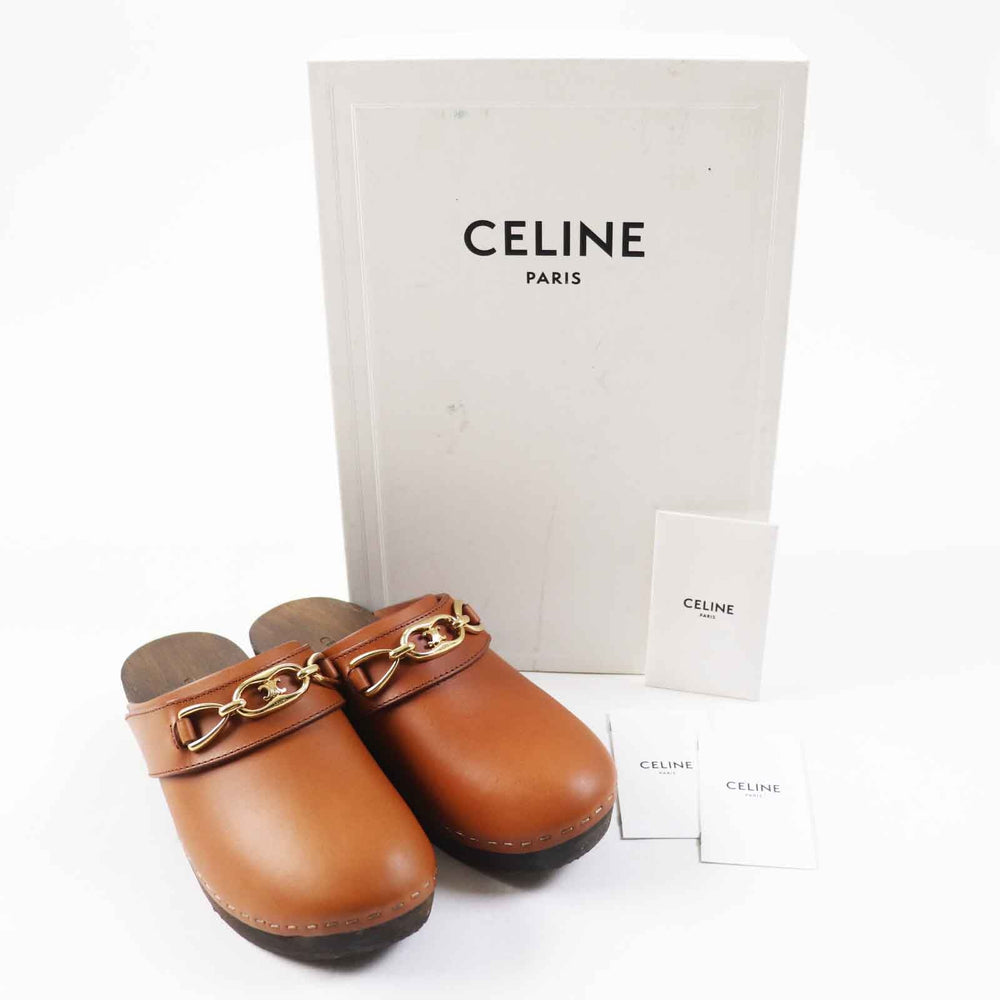 CELINE Mule Main: Leather, Part: Wood Brown Women 34 Used Authentic