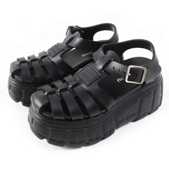 MIUMIU Sandals 5X709D Main: Rubber black EVA Women 36 Used Authentic
