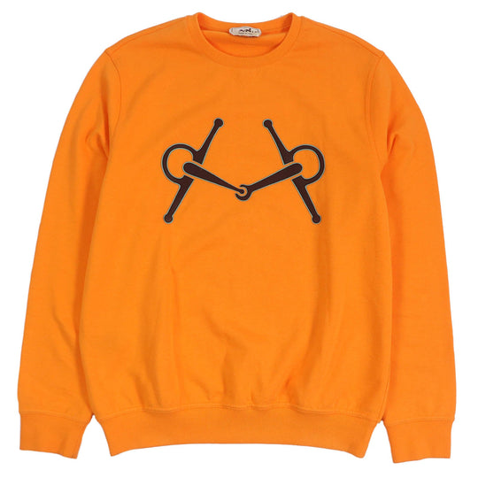 HERMES sweat Main: 100% cotton, Part: 90% cotton, Part: 10% polyurethane, Leather part: sheepskin Orange mens L Used Authentic