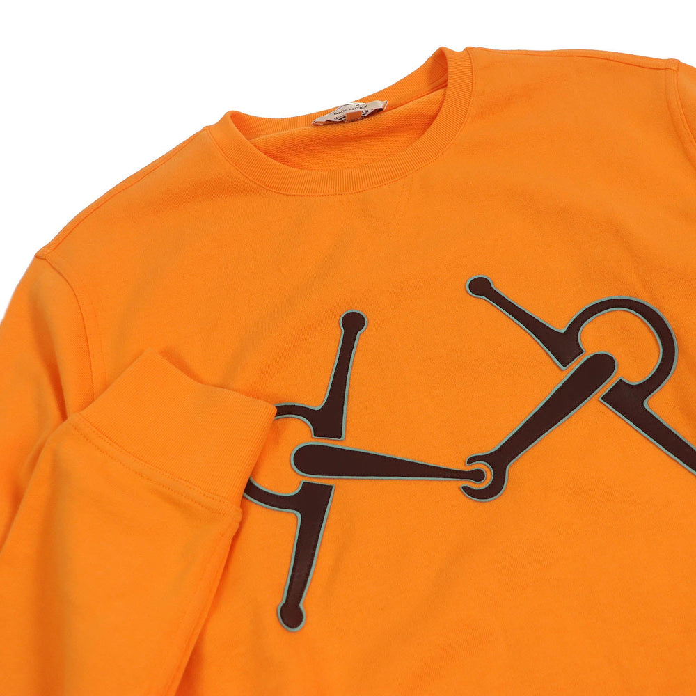 HERMES sweat Main: 100% cotton, Part: 90% cotton, Part: 10% polyurethane, Leather part: sheepskin Orange mens L Used Authentic