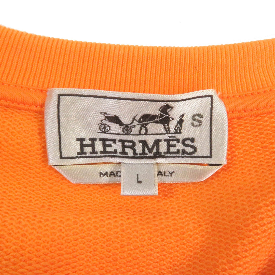HERMES sweat Main: 100% cotton, Part: 90% cotton, Part: 10% polyurethane, Leather part: sheepskin Orange mens L Used Authentic