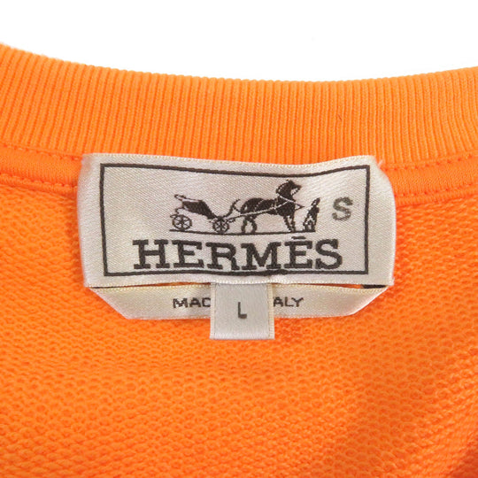 HERMES sweat Main: 100% cotton, Part: 90% cotton, Part: 10% polyurethane, Leather part: sheepskin Orange mens L Used Authentic