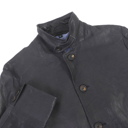 GIORGIO ARMANI leather jacket Outer: 100% lamb leather, lining: 100% cotton Navy mens 52 Used Authentic