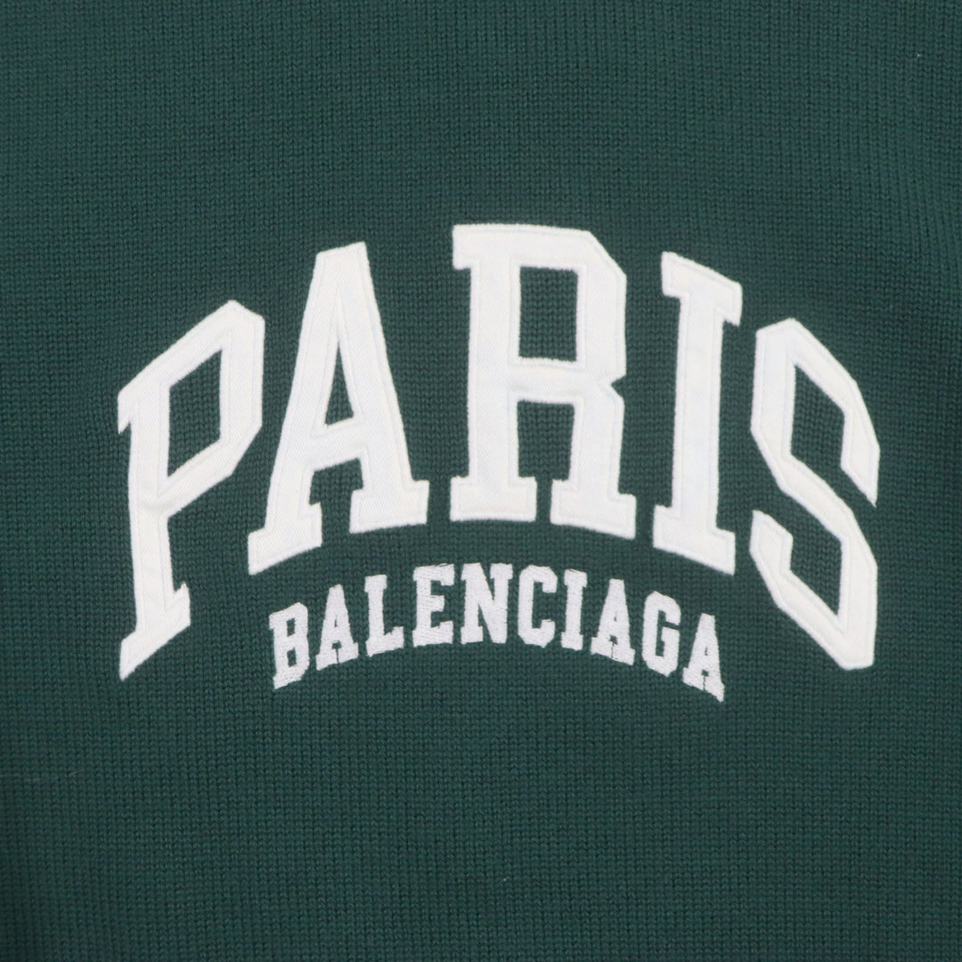 BALENCIAGA sweater 682005 Main: 100% wool, part: 50% polyester, part: 50% cotton, part: 100% polyester green LIMITED EDITION 9/80 PARIS logo embroidered crew neck knit mens S Used Authentic