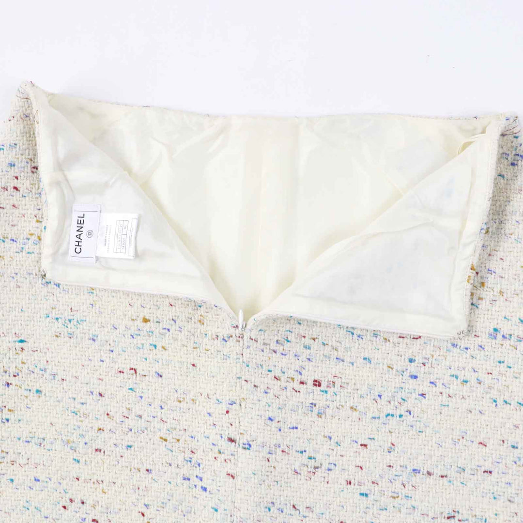 CHANEL skirt 03C P20369 Outer: 92% wool, Outer: 4% polyamide (nylon), Outer: 4% viscose, Lining: 100% silk Light Beige Multi Women 46 Used Authentic