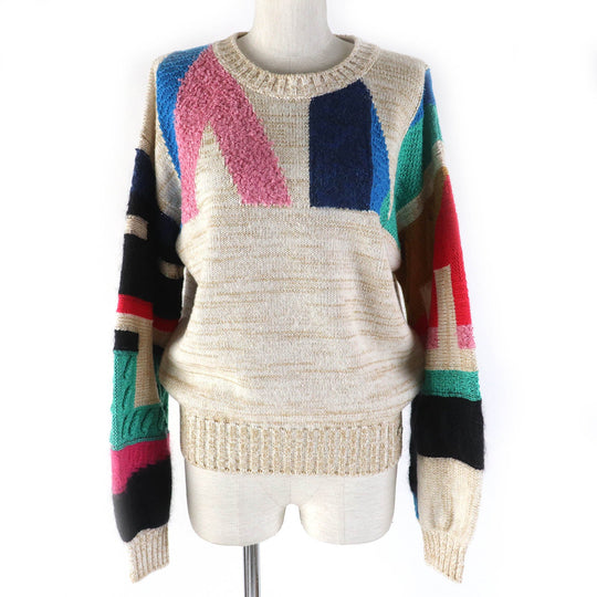 CHANEL knit 19A  P61670 Main: 67% cashmere, Main: 17% polyester, Main: 6% silk, Main: 5% mohair, Main: 3% polyamide Beige multicolor Women 38 Used Authentic