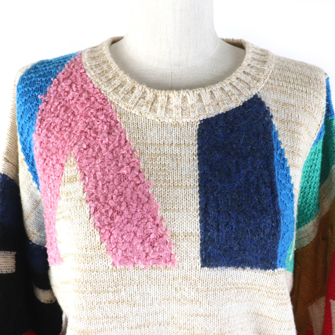 CHANEL knit 19A  P61670 Main: 67% cashmere, Main: 17% polyester, Main: 6% silk, Main: 5% mohair, Main: 3% polyamide Beige multicolor Women 38 Used Authentic
