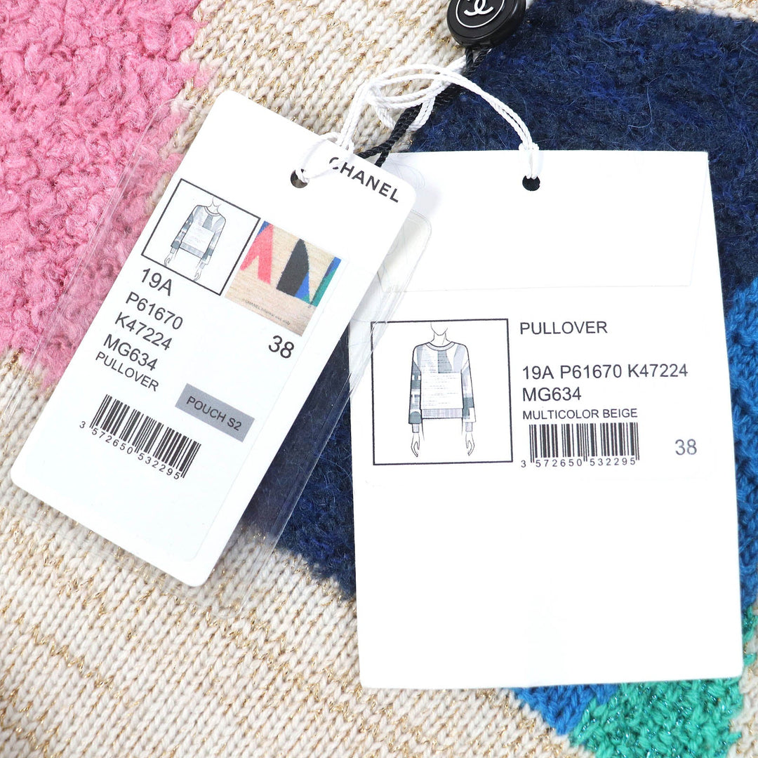 CHANEL knit 19A  P61670 Main: 67% cashmere, Main: 17% polyester, Main: 6% silk, Main: 5% mohair, Main: 3% polyamide Beige multicolor Women 38 Used Authentic