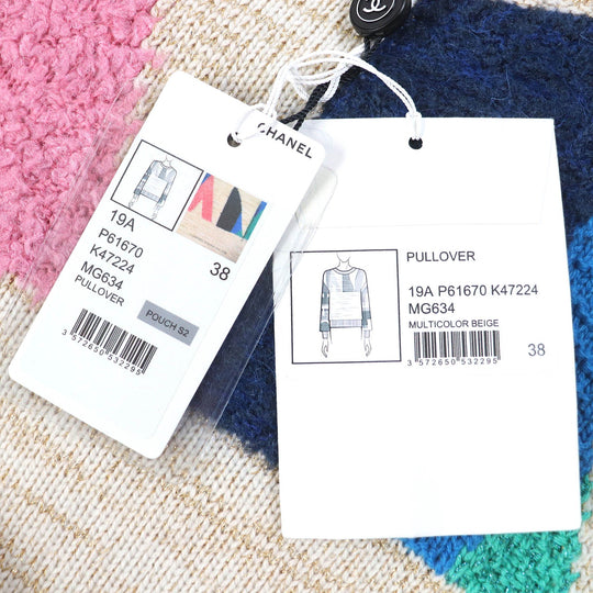 CHANEL knit 19A  P61670 Main: 67% cashmere, Main: 17% polyester, Main: 6% silk, Main: 5% mohair, Main: 3% polyamide Beige multicolor Women 38 Used Authentic