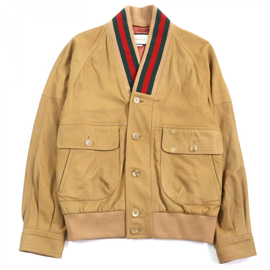 GUCCI Blouson 567428 Outer: goat leather, part: 88% wool, part: 10% nylon, part: 2% polyurethane, lining: 68% rayon Camel type mens 46 Used Authentic