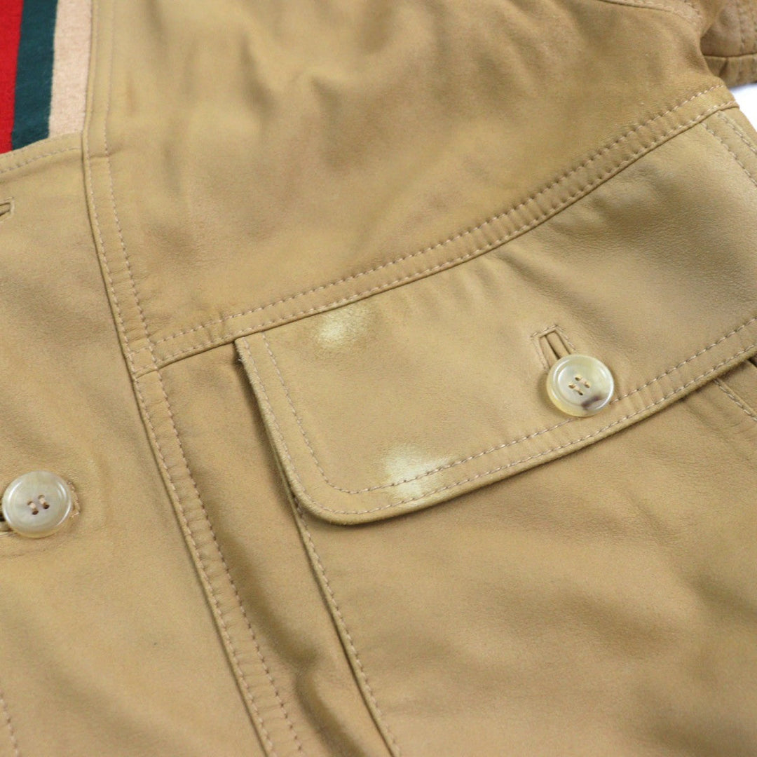 GUCCI Blouson 567428 Outer: goat leather, part: 88% wool, part: 10% nylon, part: 2% polyurethane, lining: 68% rayon Camel type mens 46 Used Authentic