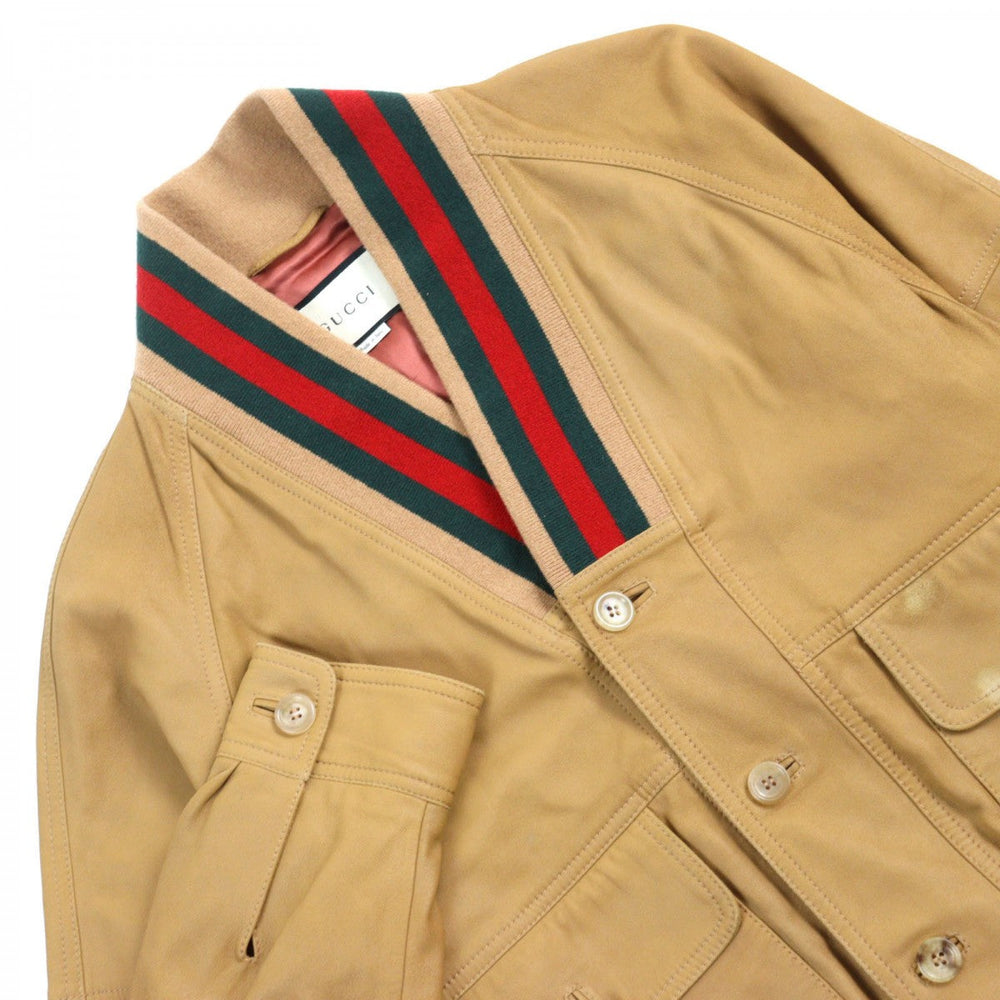 GUCCI Blouson 567428 Outer: goat leather, part: 88% wool, part: 10% nylon, part: 2% polyurethane, lining: 68% rayon Camel type mens 46 Used Authentic