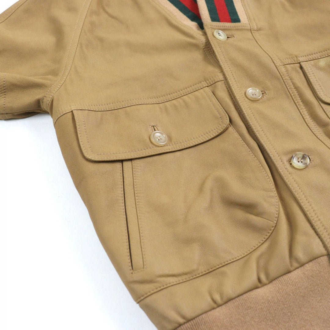 GUCCI Blouson 567428 Outer: goat leather, part: 88% wool, part: 10% nylon, part: 2% polyurethane, lining: 68% rayon Camel type mens 46 Used Authentic