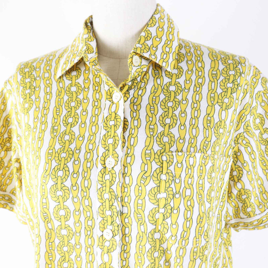 CELINE Short sleeve shirt Main: 100% cotton Yellow white Women 40 Used Authentic
