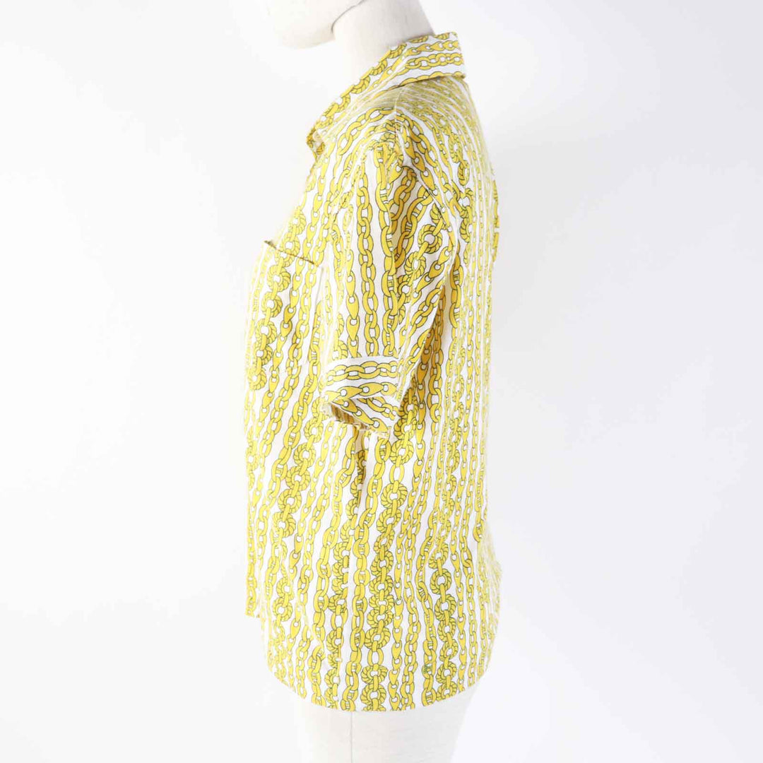 CELINE Short sleeve shirt Main: 100% cotton Yellow white Women 40 Used Authentic