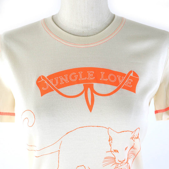 HERMES Short sleeve T-shirt 2H4616DH Main: 100% cotton Light Beige Neon Orange Jungle love Women 34 Used Authentic