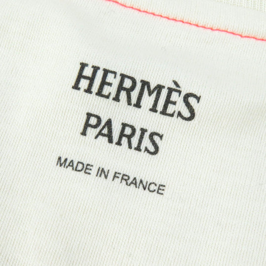 HERMES Short sleeve T-shirt 2H4616DH Main: 100% cotton Light Beige Neon Orange Jungle love Women 34 Used Authentic