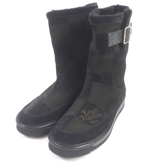 LOUIS VUITTON boots Main: Suede leather black mens 8 Used Authentic