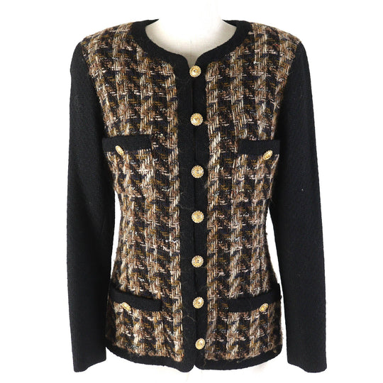 CHANEL Jacket Outer: 93% wool, Outer: 7% acrylic, Lining: 100% silk Black Brown type Women 36 Used Authentic